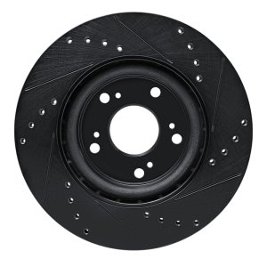 Honda CR-V Brake Rotor (1) - Front Left - R1 Concepts - Drilled & Slotted - Black - `12-`16